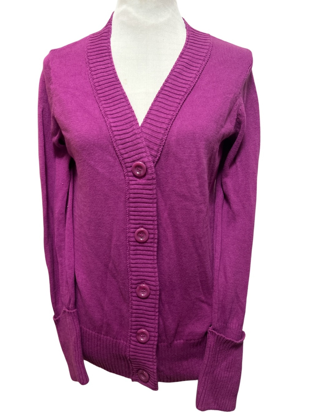 NWT Vintage Faded Glory Magenta Purple Ribbed V-Neck Cardigan Y2K Sweater Medium